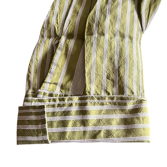 Chico’s 2= misses 12 Green & White Striped Blouse Button Up 3/4 Sleeves - Picture 7 of 10